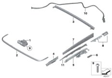 Детали люка с подъемно-сдвижной крышкой для BMW F02N 730Li N52N (схема запасных частей)
