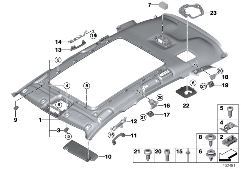 Потолок для BMW F46 220i B48 (схема запчастей)