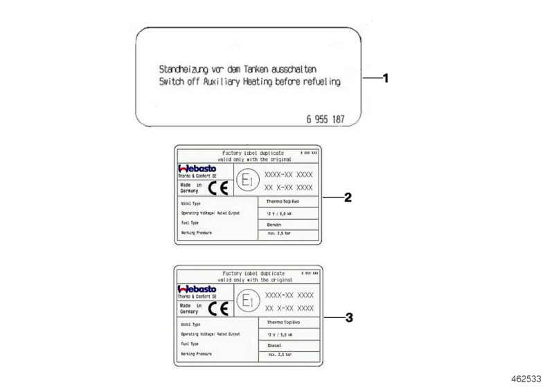 Шильдик "Автономная система отопления" для BMW G12 730LdX B57 (схема запчастей)