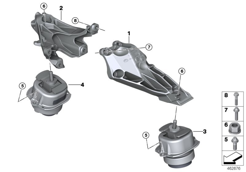 Подвеска двигателя для BMW F15 X5 25dX B47 (схема запчастей)