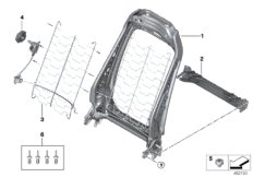 Каркас спинки переднего сиденья для MINI F55 One First B38 (схема запасных частей)