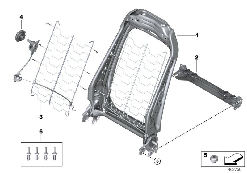 Каркас спинки переднего сиденья для MINI F54 Cooper S ALL4 B48C (схема запчастей)