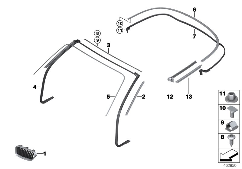 Наружные накладки / декоративные решетки для BMW F23N 218i B38 (схема запчастей)