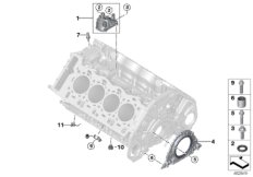 Блок цилиндров/дополнительные элементы для BMW G12 750LiX 4.4 N63R (схема запасных частей)