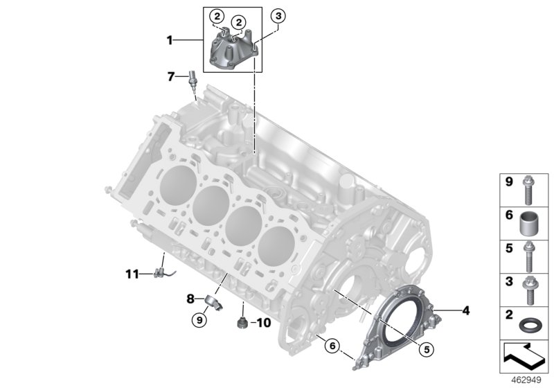 Блок цилиндров/дополнительные элементы для BMW G11 750i N63R (схема запчастей)