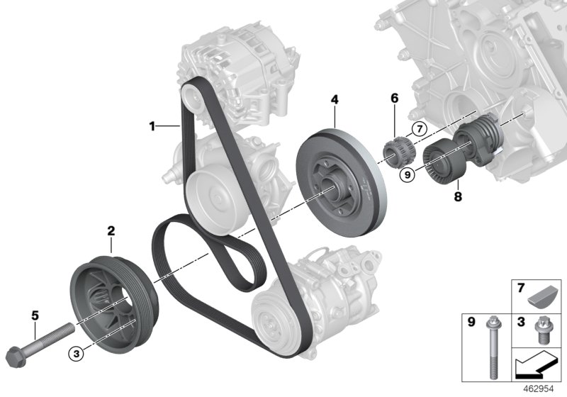 Ременный привод для BMW F92 M8 S63M (схема запчастей)