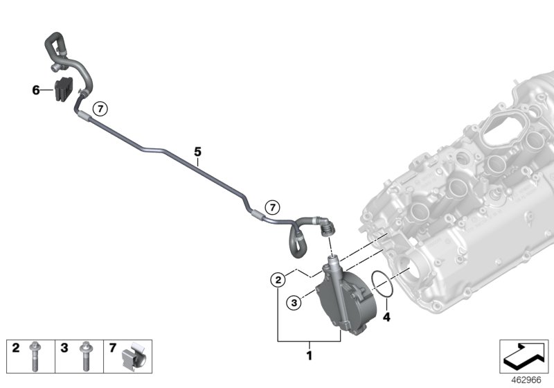 Вакуумный насос с трубопроводом для BMW G11 750iX N63R (схема запчастей)