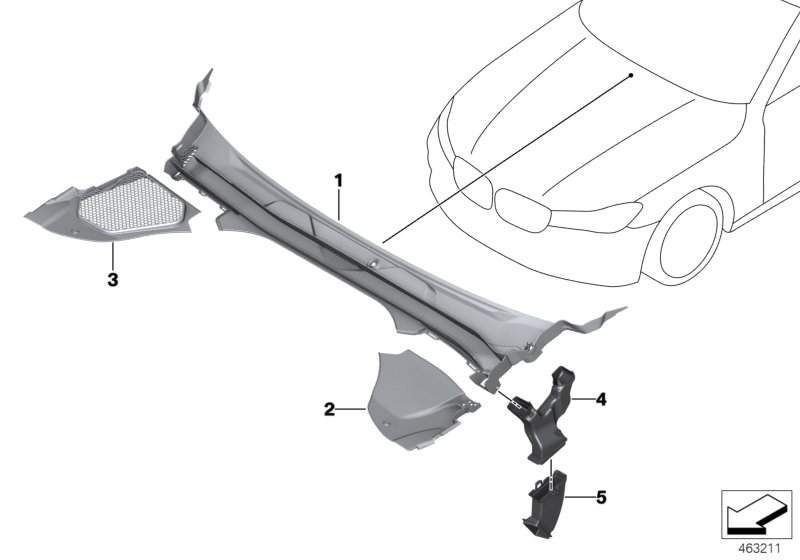 Обшивка обтекателя Наруж для BMW G30 520i B48C (схема запчастей)