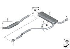Система выпуска ОГ Зд для MINI F60 Cooper SE ALL4 B38X (схема запасных частей)