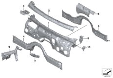 Детали щитка передка для BMW F90 M5 S63M (схема запасных частей)
