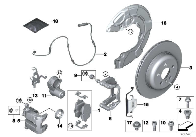 Тормозной механизм заднего колеса для BMW G05 X5 25dX B47F (схема запчастей)