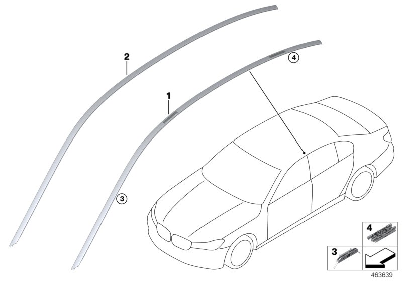 Декоративная планка крыши/леер для BMW G12 750Li N63R (схема запчастей)