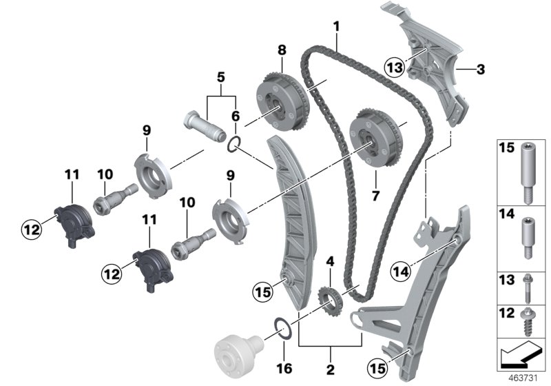 Приводная цепь механ.газораспределения для BMW F31 320iX N20 (схема запчастей)