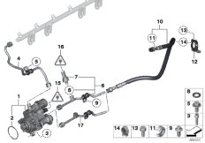 Насос высокого давления/трубопроводы для BMW E70N X5 35iX N55 (схема запасных частей)