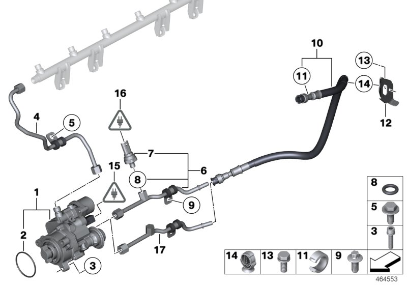 Насос высокого давления/трубопроводы для BMW E93N 335i N55 (схема запчастей)