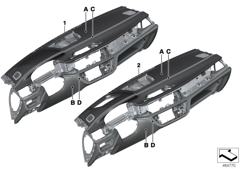 Индивидуальная панель приборов, кожа для BMW G12 750LiX 4.0 N63R (схема запчастей)