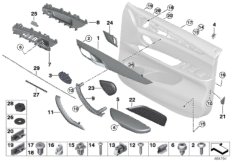 Доп.элементы обшивки передней двери для BMW F15 X5 25d B47 (схема запасных частей)