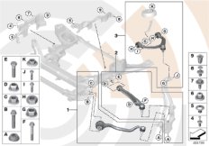 Ремкомплект тяги и попер.рычага подв. для BMW E71 X6 35iX N54 (схема запасных частей)