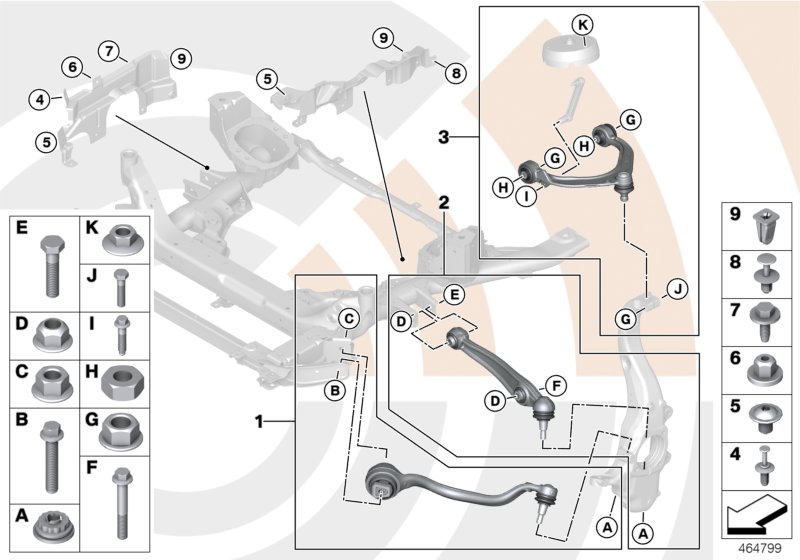 Ремкомплект тяги и попер.рычага подв. для BMW E70N X5 40dX N57S (схема запчастей)