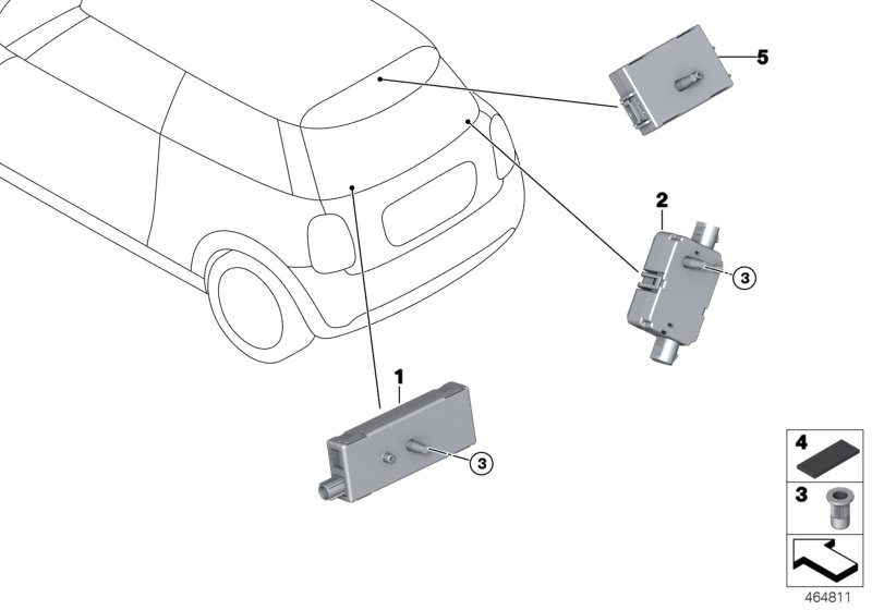 Детали антенного усилителя для BMW F60 Cooper SD B47D (схема запчастей)