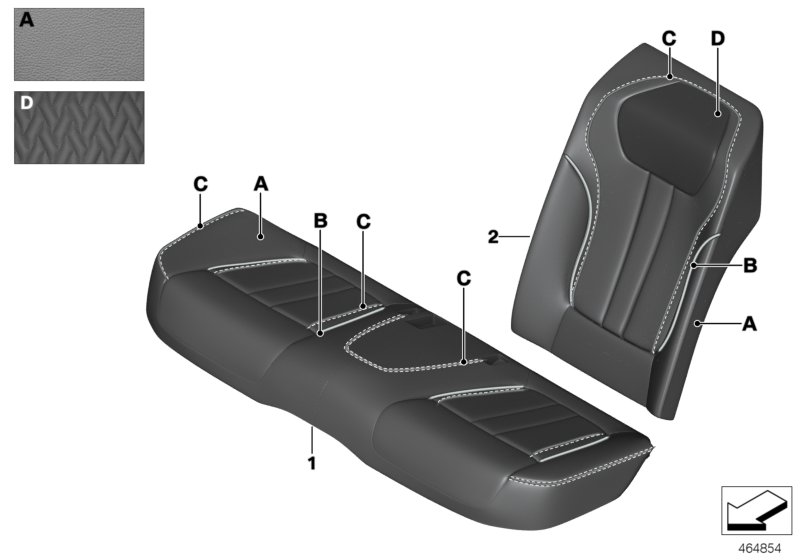 Обивка Individual заднего баз.сиденья для BMW G11 725d B47 (схема запчастей)