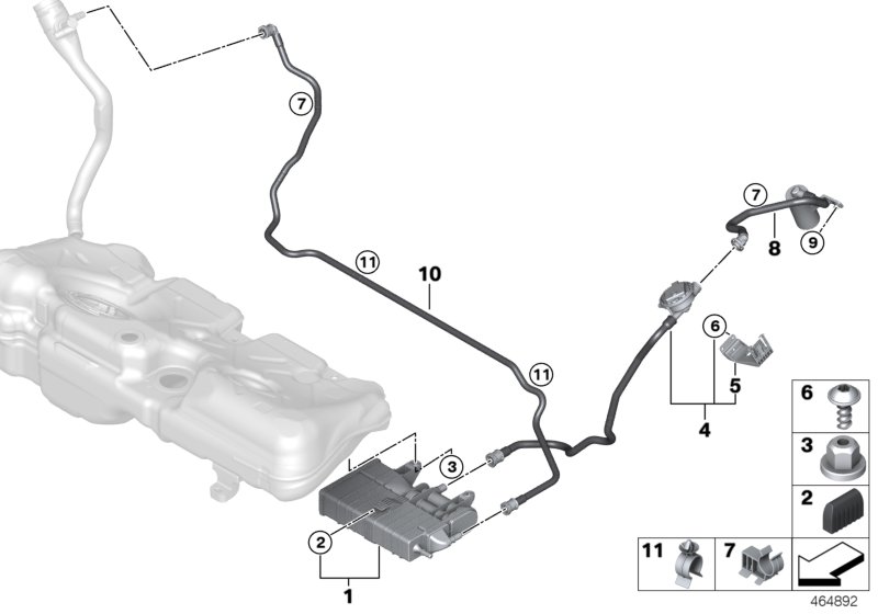 Фильтр с акт.углем/вентил.с.подачи топл. для BMW F54 Cooper B36 (схема запчастей)