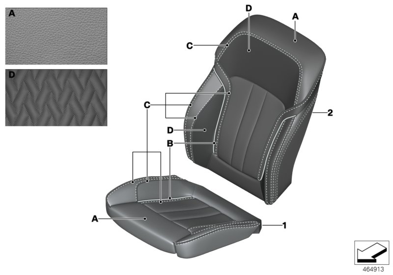 Инд.обивка сиденья пов.комфорт.кожа для BMW G30 530dX B57 (схема запчастей)