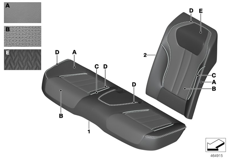 Обивка заднего сиденья Indi. климат-кожа для BMW G12N M760LiX N74L (схема запчастей)