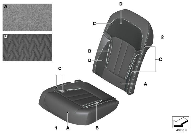 Инд.обивка заднего сид.пов.комфортности для BMW G12 725Ld B47 (схема запчастей)