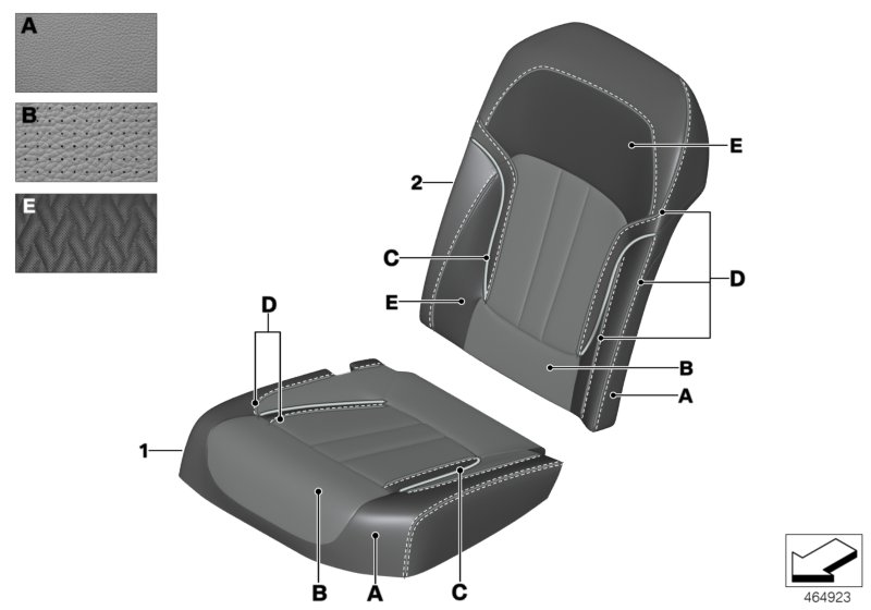 Инд.обивка сид.повыш.комф.кл.заднее для BMW G11 740dX B57 (схема запчастей)