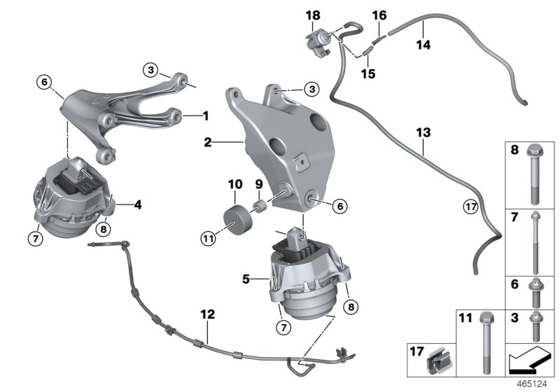 Подвеска двигателя для BMW G30 530d B57 (схема запчастей)