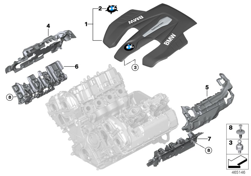 Звукоизоляционный кожух двигателя для BMW G30 M550iX N63R (схема запчастей)
