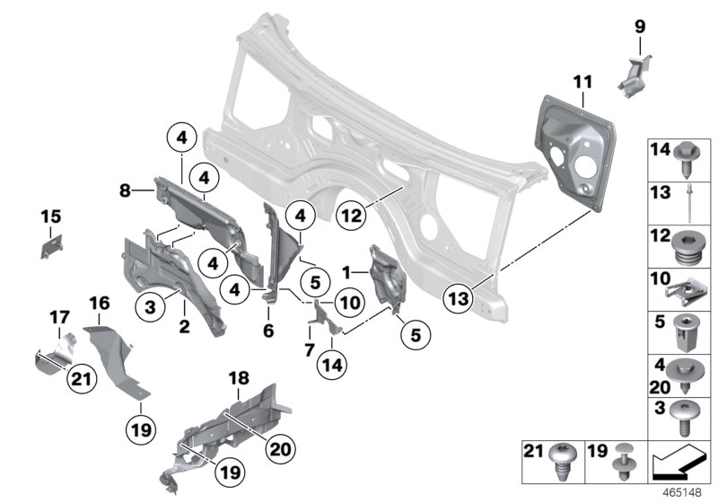 Дополнительные элементы моторного отсека для BMW RR5 Wraith N74R (схема запчастей)