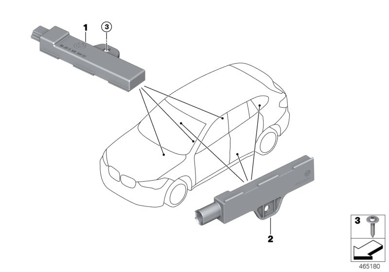 Детали антенны комфортного доступа для BMW F39 X2 20i B42 (схема запчастей)