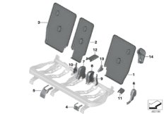 Накладки подушки заднего сиденья для BMW F46 216i B38 (схема запасных частей)
