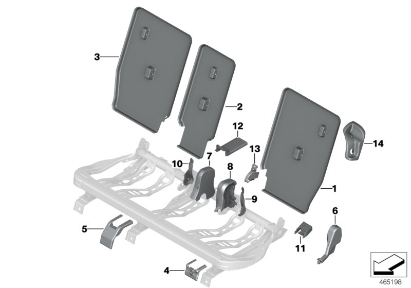 Накладки подушки заднего сиденья для BMW F46N 220d B47D (схема запчастей)