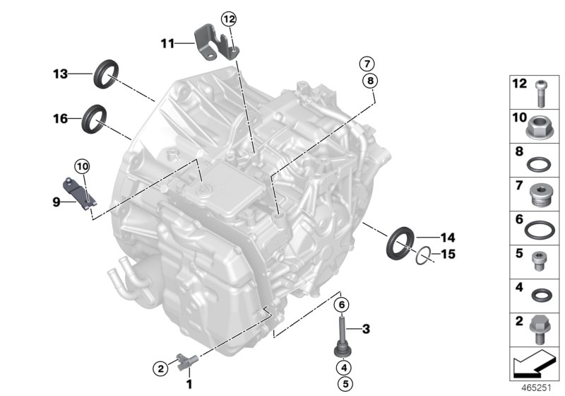 GA6F21AW доп.элементы/уплотнения для BMW F45N 216d B37 (схема запчастей)
