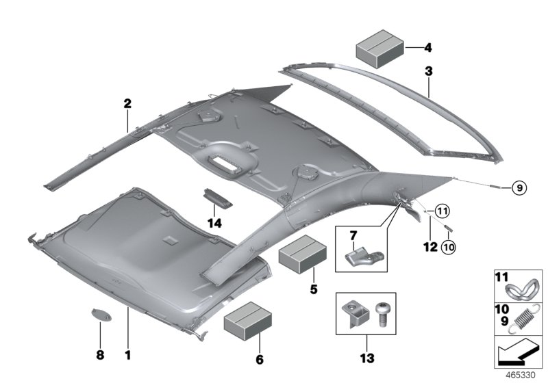 Внутренняя обивка для BMW F83 M4 S55 (схема запчастей)