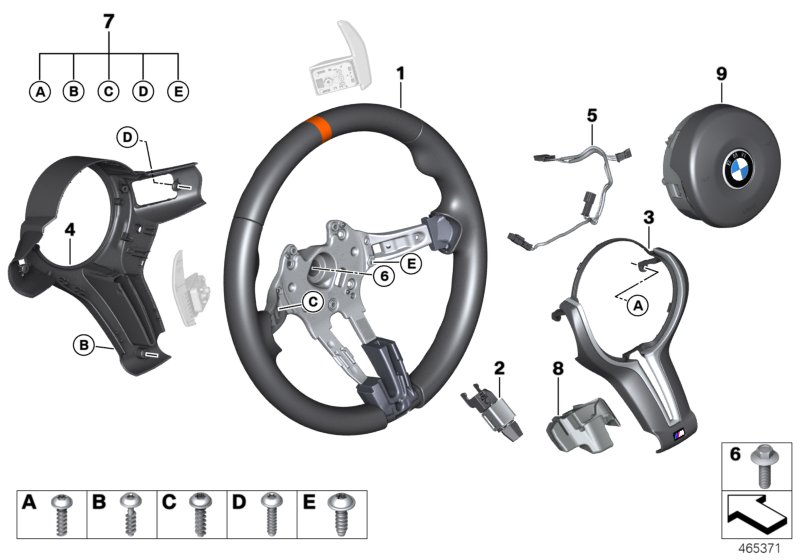Спорт.рул.колесо в M-ст. с НПБ Alcantara для BMW F82 M4 GTS S55 (схема запчастей)