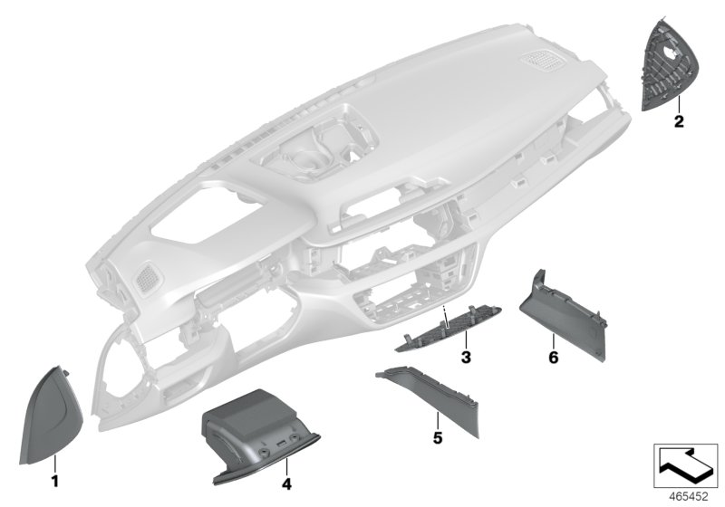 Панель приборов Individual,доп.элементы для BMW G11 740dX B57 (схема запчастей)