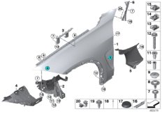 Крыло Пд/дополнительные элементы для BMW F15 X5 25dX N47S1 (схема запасных частей)