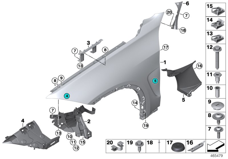 Крыло Пд/дополнительные элементы для BMW F16 X6 40dX N57Z (схема запчастей)