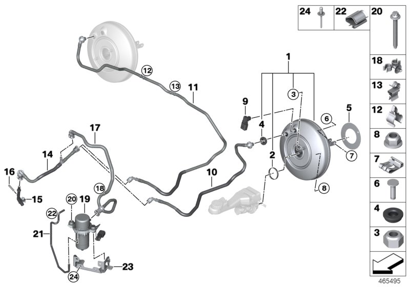 Вакуумный насос усилителя тормозов для MINI F60 Cooper SE ALL4 B38X (схема запчастей)