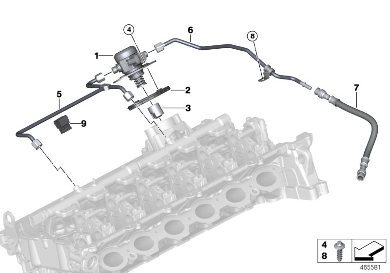 Насос высокого давления/трубопроводы для BMW F31N 340iX B58 (схема запчастей)