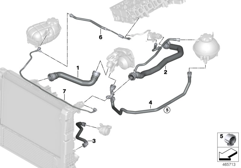 Шланги системы охлаждения для BMW F25 X3 18d B47 (схема запчастей)