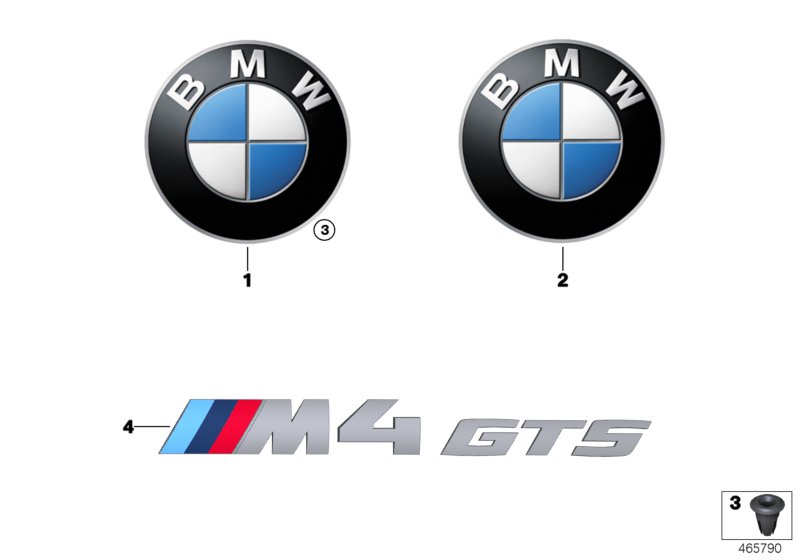 Эмблемы / надписи для BMW F82 M4 GTS S55 (схема запчастей)