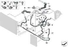 Шланги системы охлаждения для BMW F15 X5 30dX N57N (схема запасных частей)