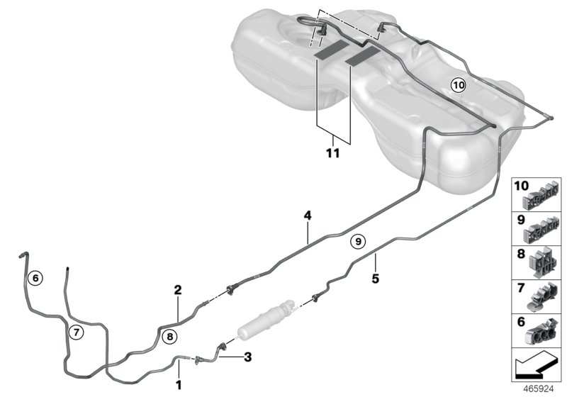 Топливопровод/ элементы крепления для BMW G11N 730dX B57 (схема запчастей)
