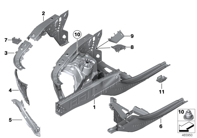 Колесная ниша/лонжерон для BMW RR5 Wraith N74R (схема запчастей)