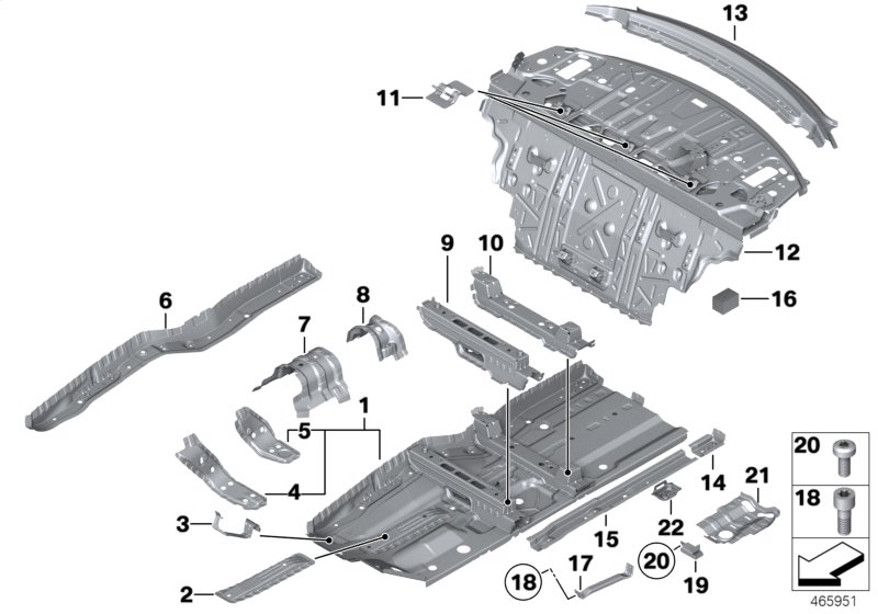 Перегородка баг.отделение/детали днища для BMW RR6 Dawn N74R (схема запчастей)